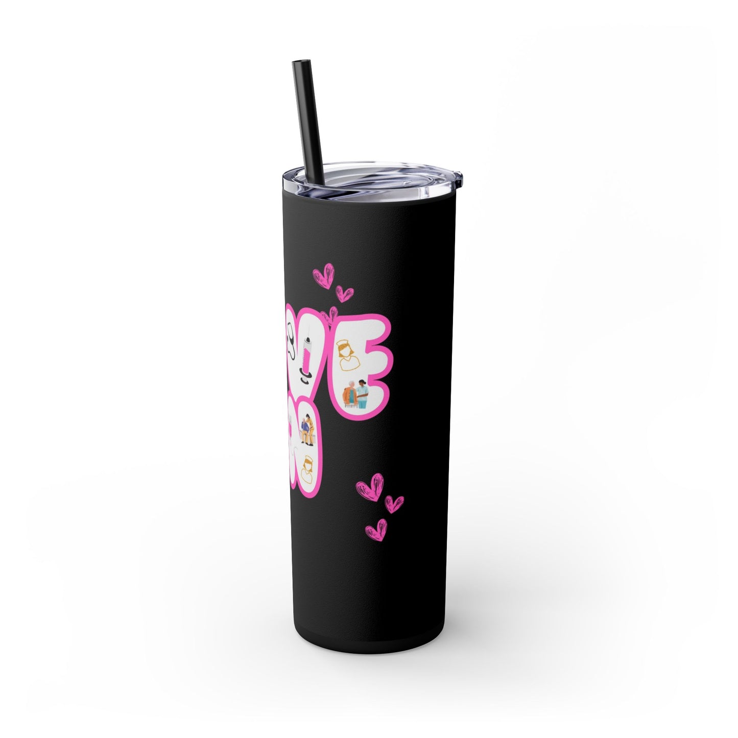 Rn love black 20oz rn grad gift Skinny Tumbler with Straw, 20oz