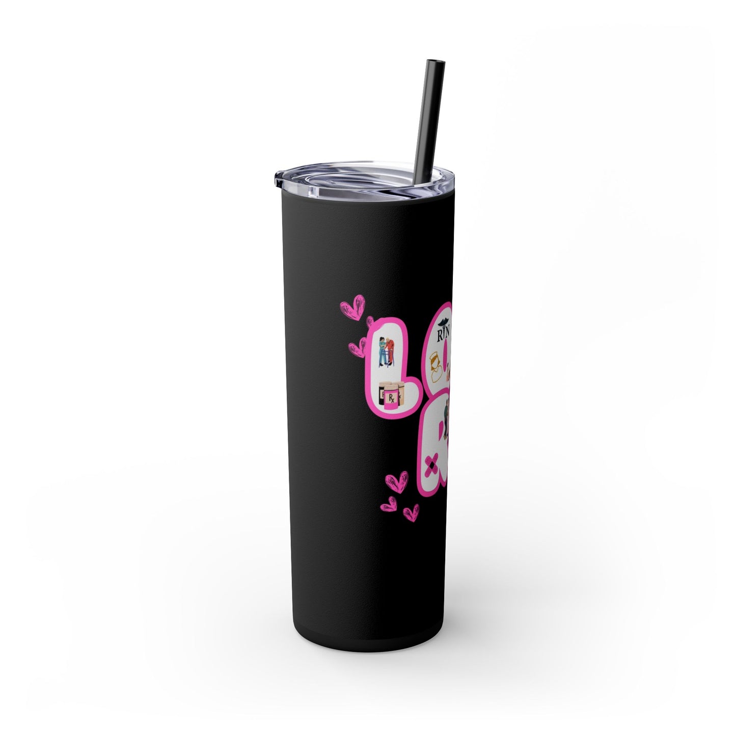 Rn love black 20oz rn grad gift Skinny Tumbler with Straw, 20oz