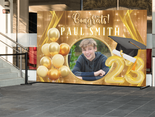 Gold Graduation Vinyl Backdrop - RUSH or STANDARD Turnaround