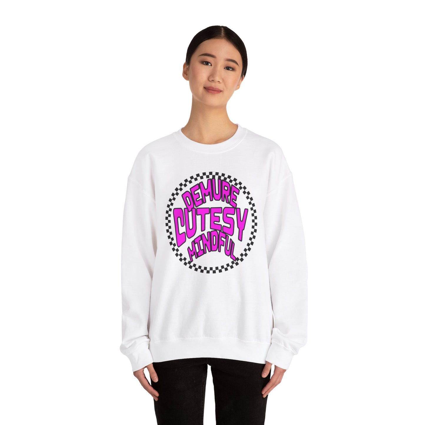 Pink Writing Demure Cutesy Sweatshirt, Unisex Jumper, Cozy Pullover, Cute Sweater, Gender Neutral Top, Comfy Shirt