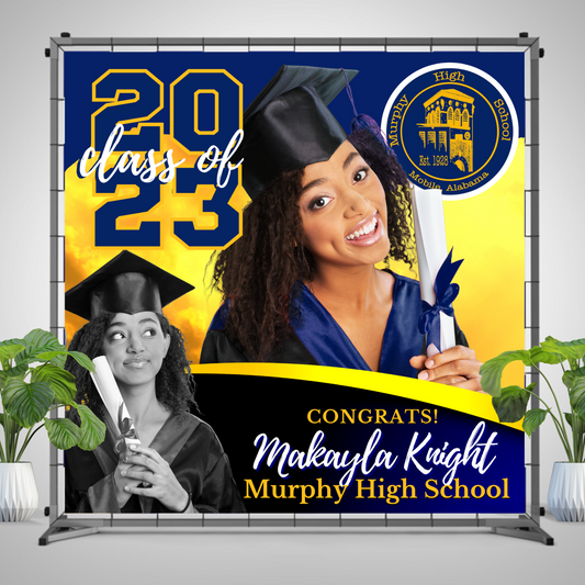 Graduation Vinyl Backdrop with Two Photos - RUSH or STANDARD Turnaround