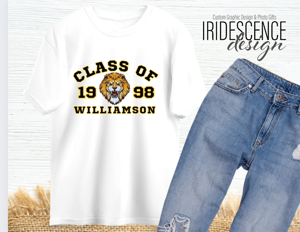 Class T-shirt with graduation year and mascot